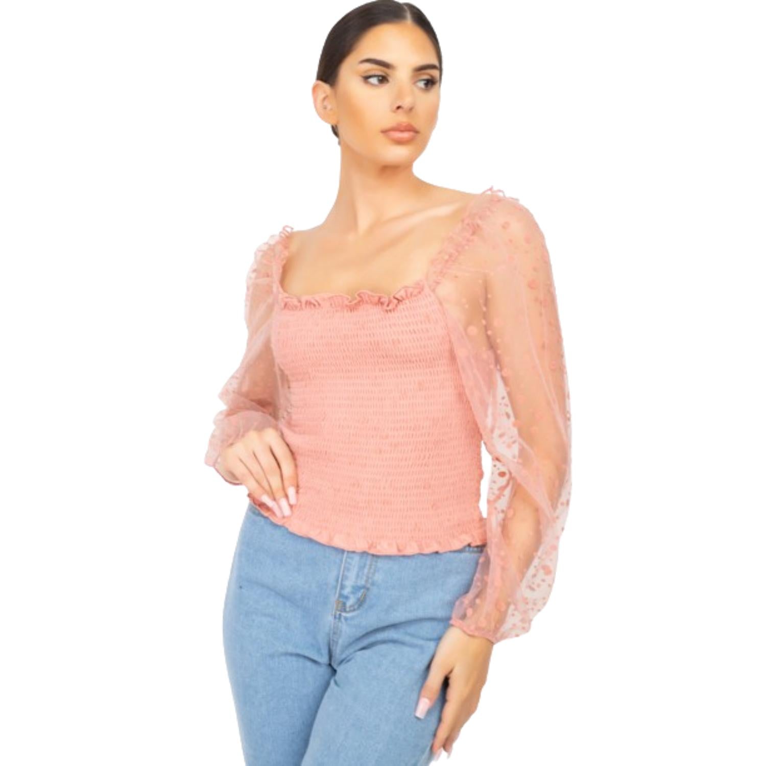 

Топ с квадратным вырезом и сборками FASHNZFAB, цвет dusty blush