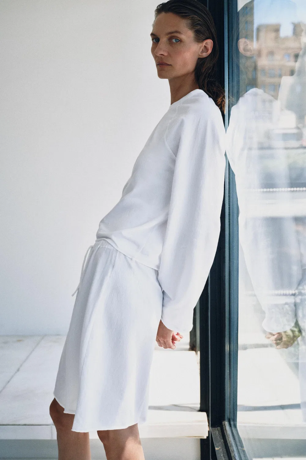Футболка с длинными рукавами и рукавами реглан ZARA, White — фото 2