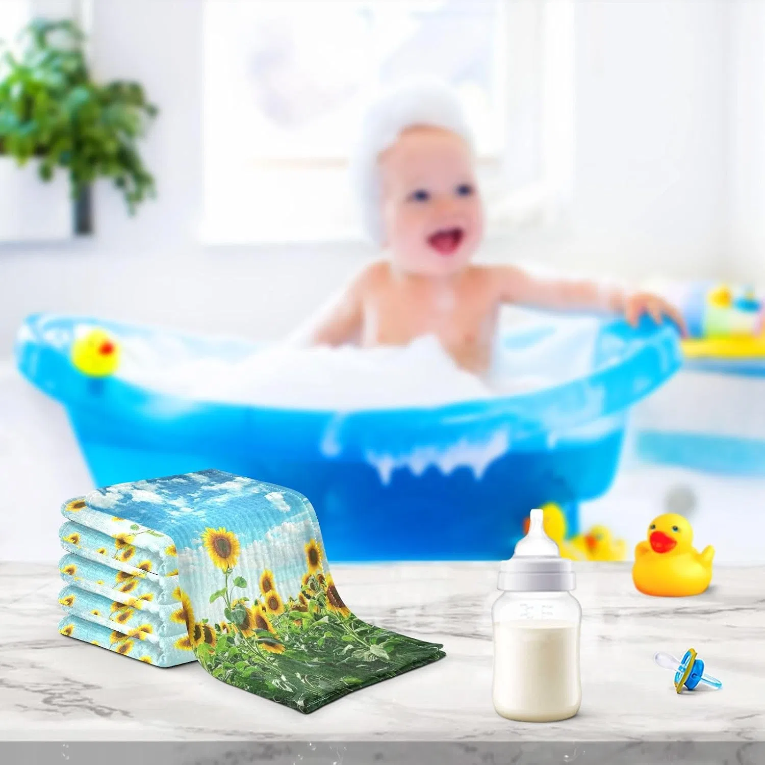 Мусселиновые мочалки для лица, JUMBEAR, 5 штук, 30x30 см, Подсолнухи — фото 4