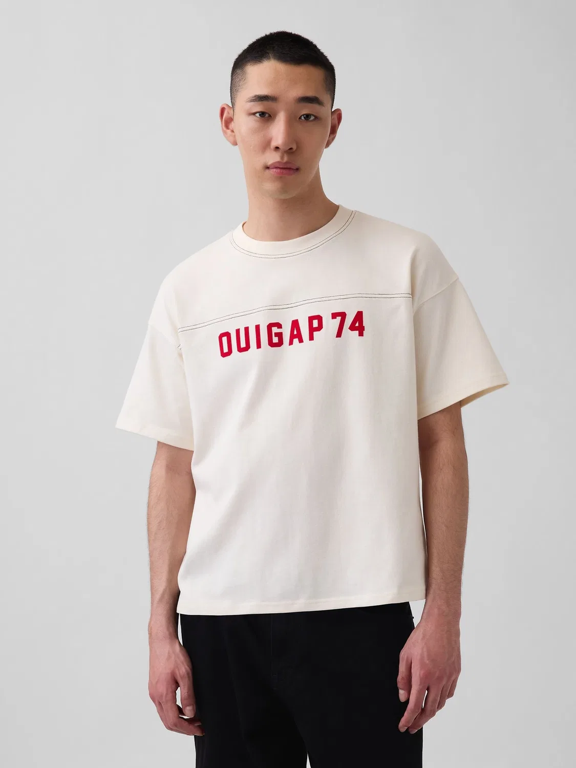 Футболка Oversized Gap x OuiGap Heavyweight Boxy Logo, Cream