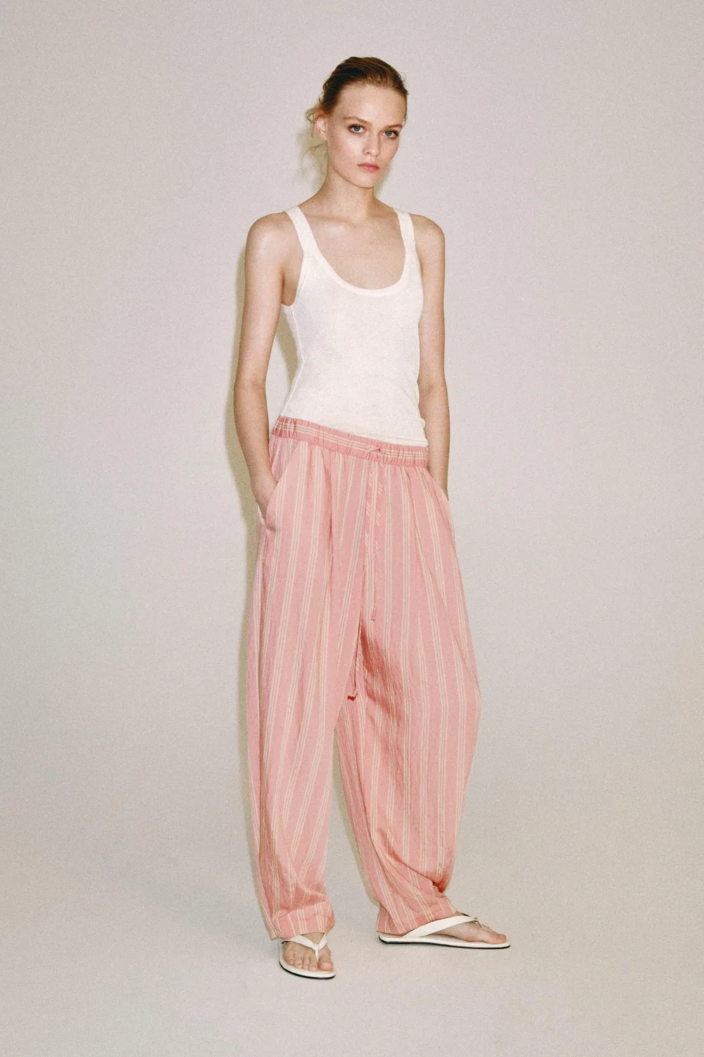 Полосатые брюки-саруэль из коллекции ZW ZARA, Pink/White