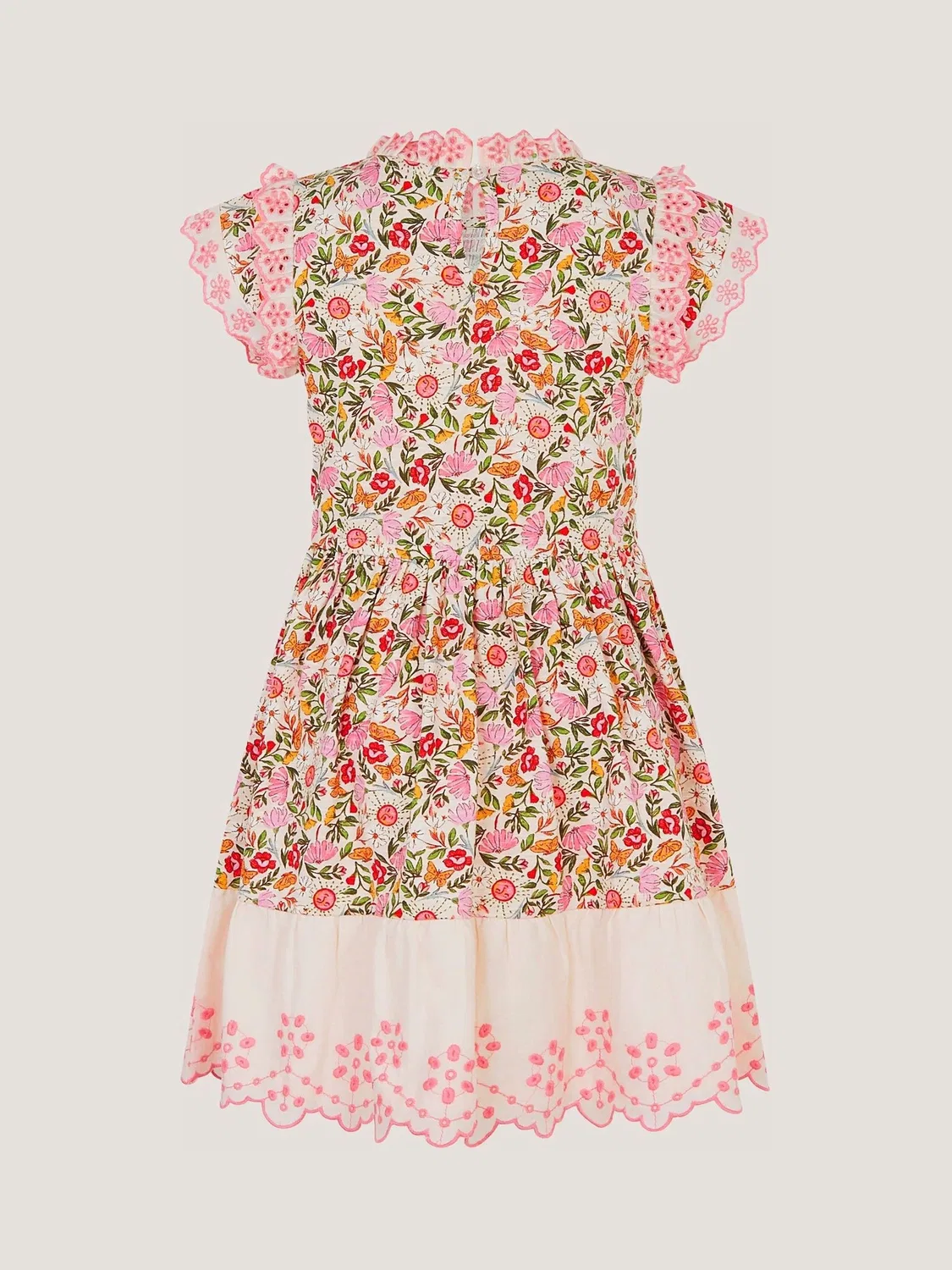 Платье с вышивкой Monsoon Pink Floral Broderie Smocked Jersey Monsoon, розовый — фото 3