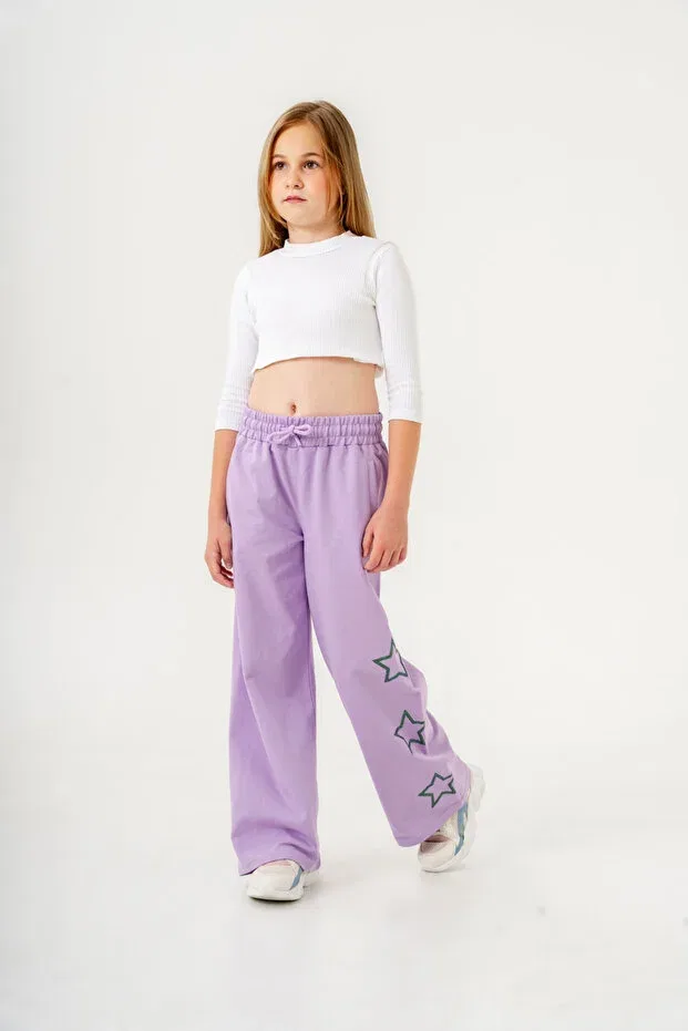 Детские спортивные штаны для девочек с принтом Bacak Yıldız Mışıl Kids, Lilac