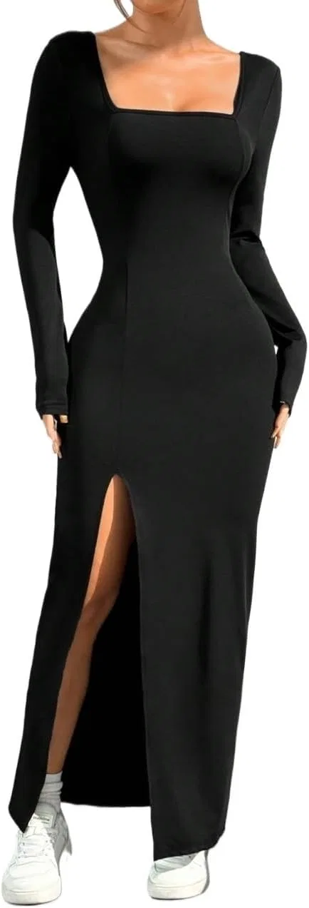 Женское длинное платье с разрезом Bodycon, Black
