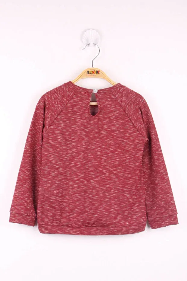 Детские свитшот для девочек с принтом Girl - embroidered sweatshirt and bag set Toontoy, Burgundy — фото 2