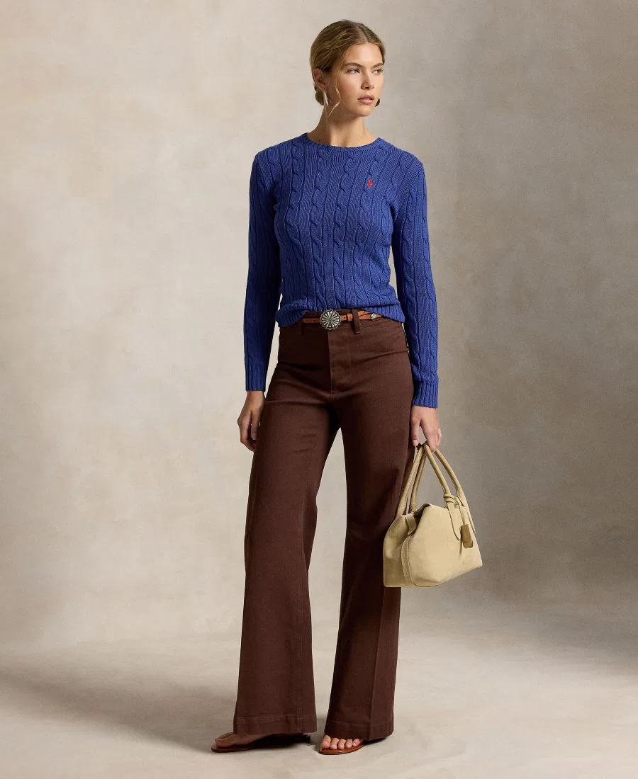 Свитер с круглым вырезом и косами из хлопка Polo Ralph Lauren, Charter Blue — фото 2
