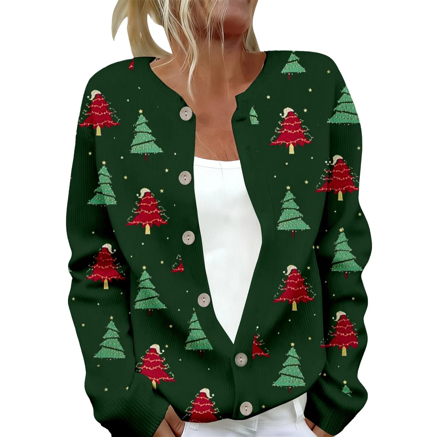 Женский кардиган с принтом Elegante cardigan casual con stampa e abbottonatura, Verde N. 22