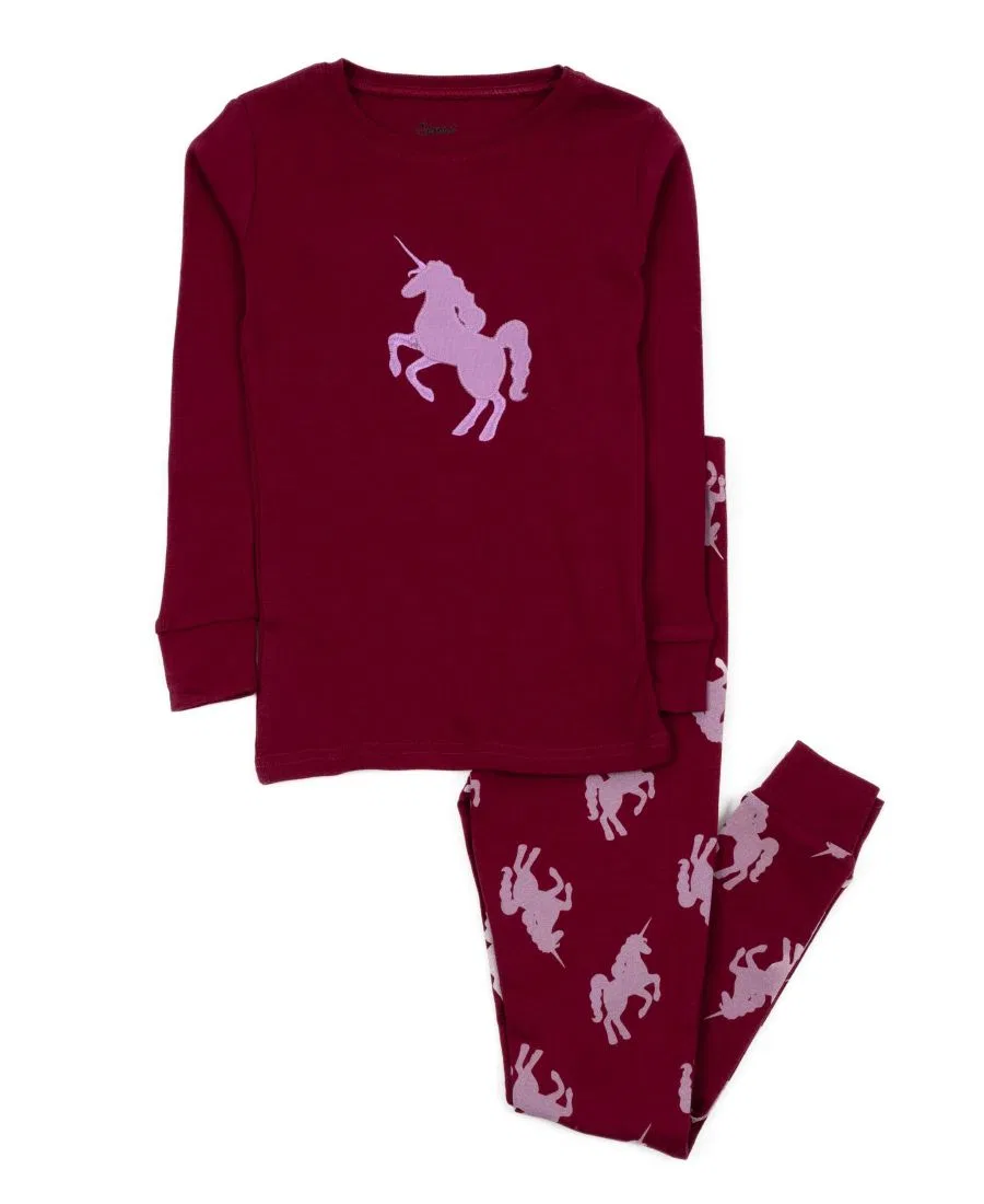 Детская пижама для девочек с длинным рукавом Leveret, Unicorn Maroon
