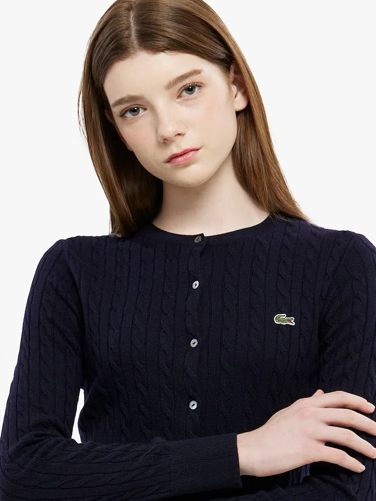 Кардиган женский LACOSTE HDE, кабельная вязка, темно-синий — фото 2