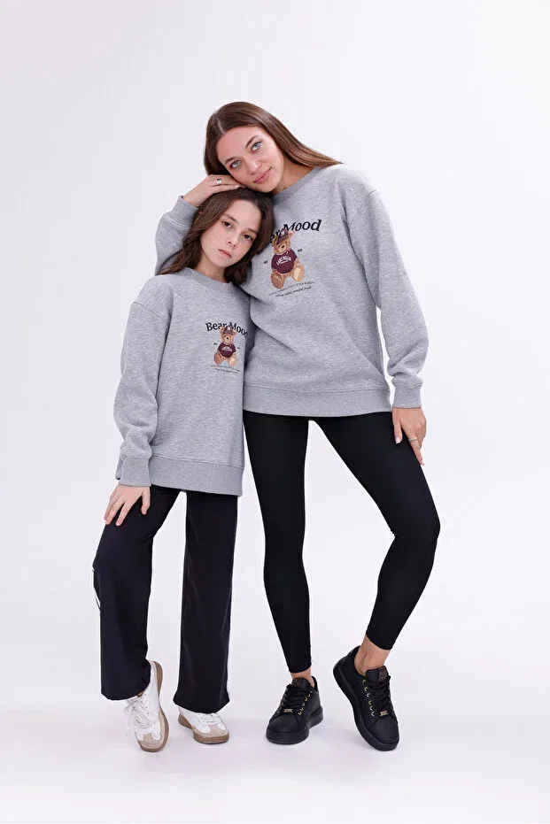Детское для девочек свитшот с принтом Tedy printed mother child sweatshirt Eylül Elif Butik, Gray — фото 3
