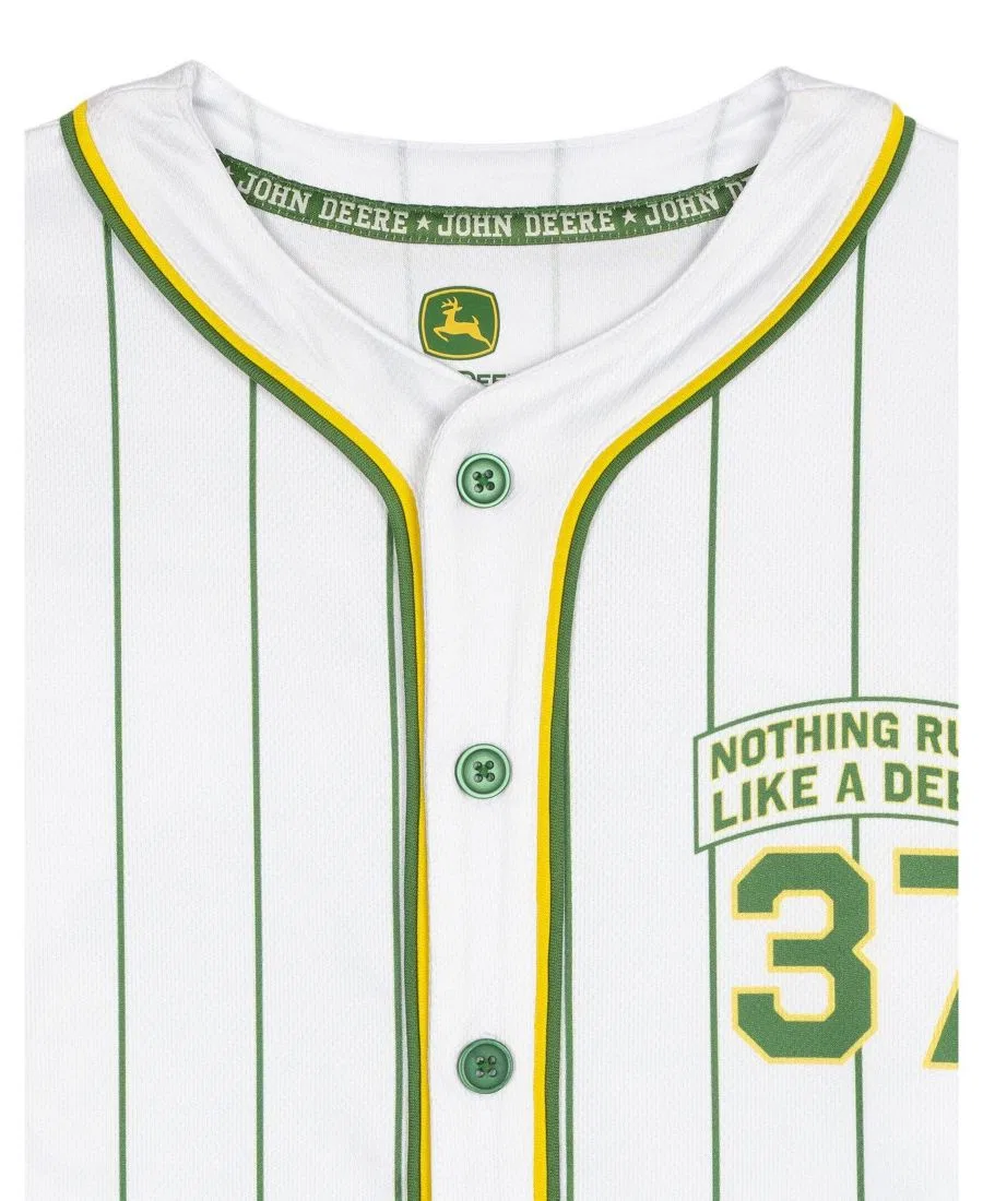 Бейсбольная футболка-рубашка John Deere, White Green Pinstripe — фото 3