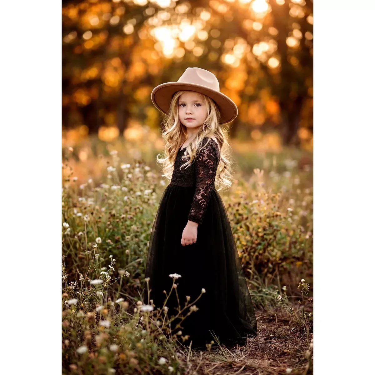 Детское платье-макси для девочек с кружевом Peony Lace Maxi Flower Girl 2bunnies, Black — фото 3
