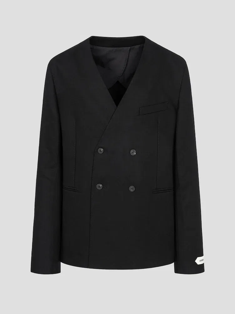 Пиджак двубортный без воротника Marino JACQUEMUS, Black