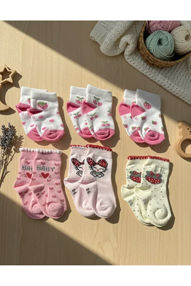 Детские носки для девочек хлопковые с принтом First step shoes gift 6 pairs baby girl socks combination Senihan, Model 2 — фото 3