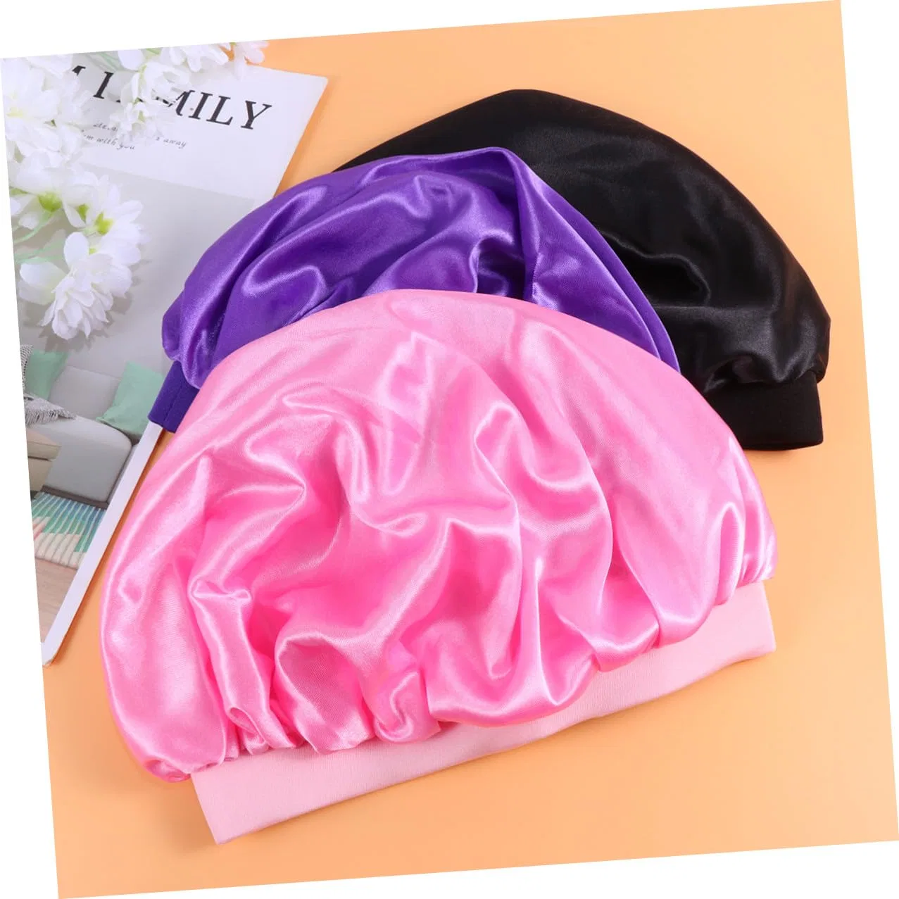 Шапочка для душа Satin, 3 шт, Homoyoyo, Черный Розовый Фиолетовый — фото 3