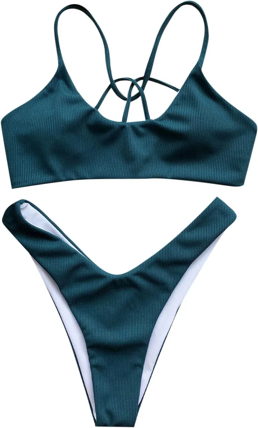 Женский бикини-комплект с перекрестной спинкой Ribbed, Green