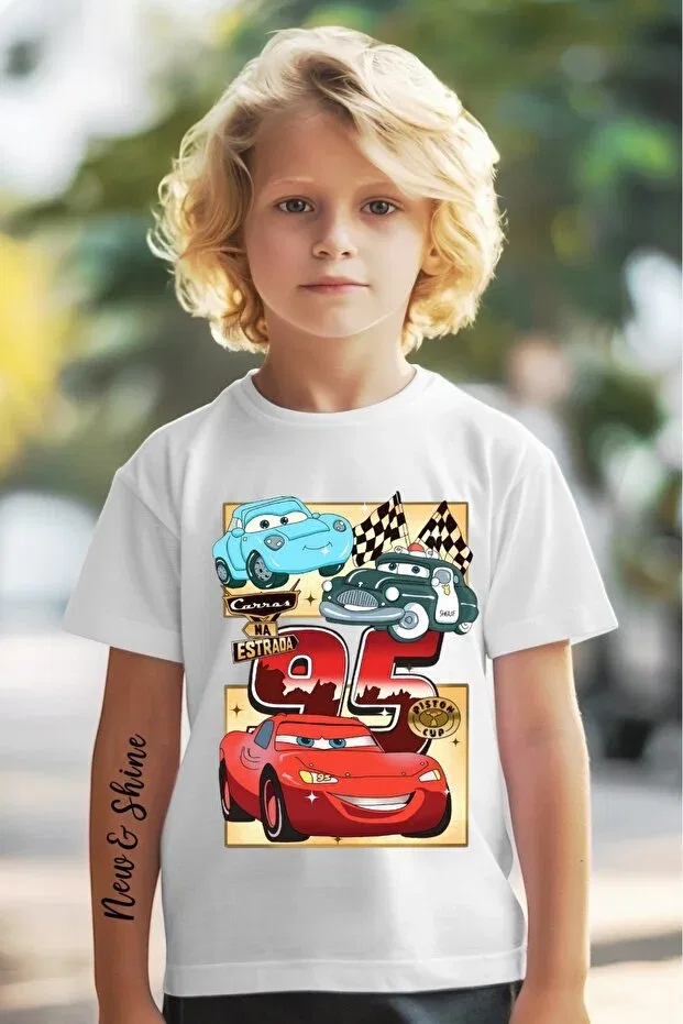 Детская футболка для девочек с принтом Cars Lightning McQueen New Shine, White