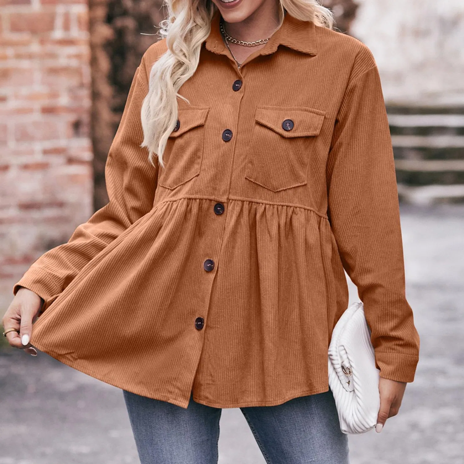 Женская куртка из вельвета с длинным рукавом Lino Donna, Caffè — фото 3