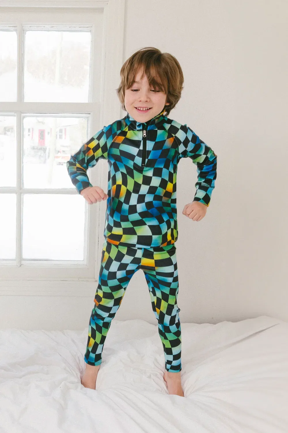 Детский термокомплект из двух предметов с принтом Blue Checkered Print Deux par Deux — фото 2
