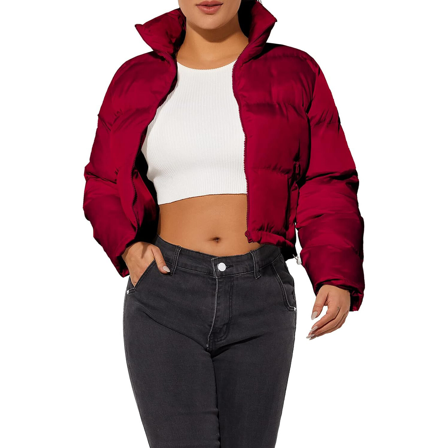 

Пуховик Hujoin Cropped Fashion, малиново-бордовый