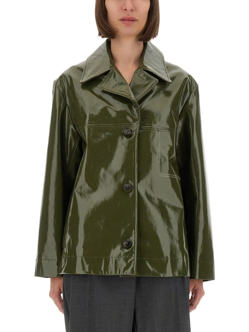 

Глянцевая зеленая кожаная куртка с классическим воротником Ps Paul Smith