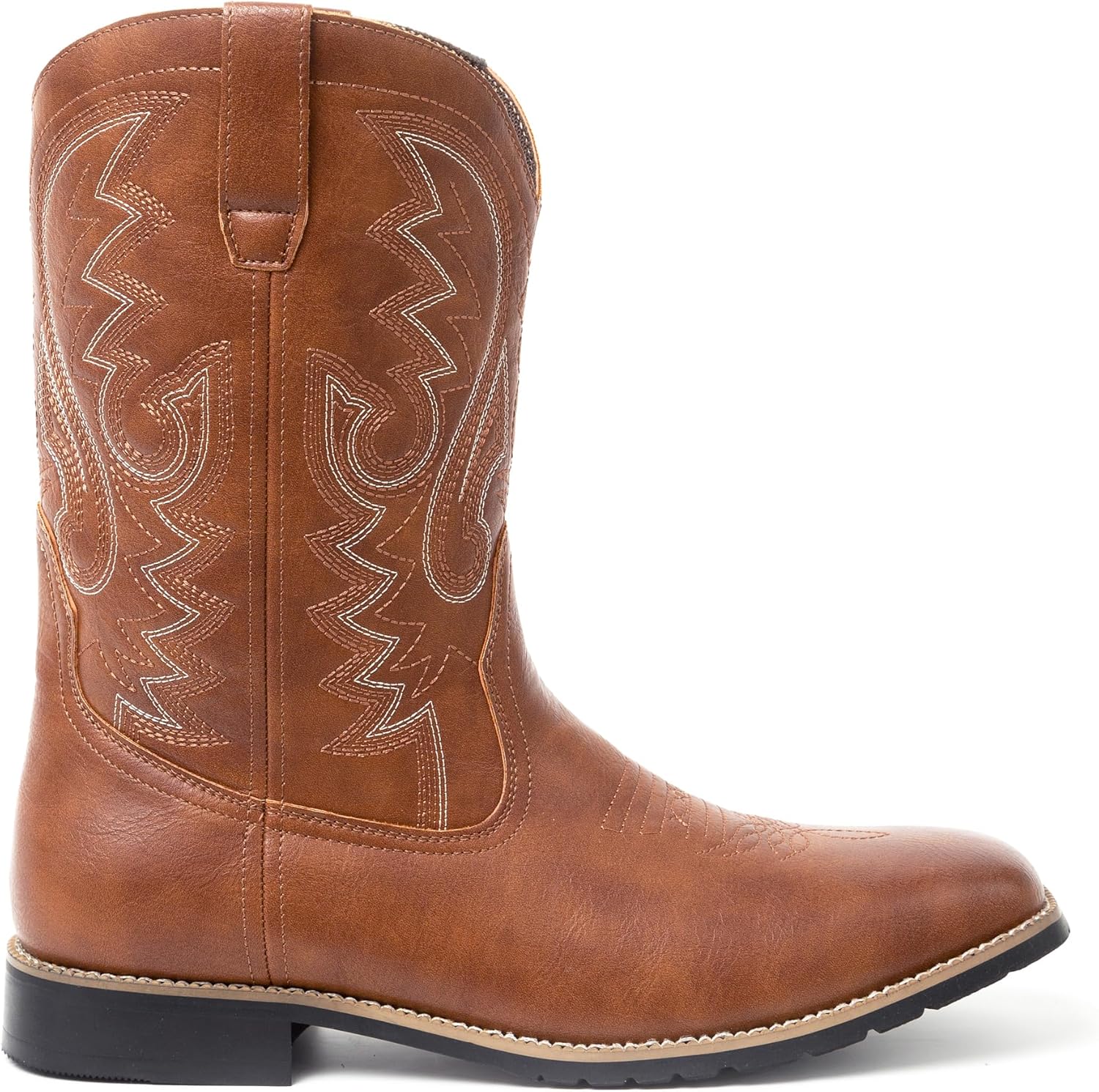 Мужские ковбойские сапоги Metrocharm Western-02 с вышивкой, квадратный носок, средняя голень, коричневый — фото 2