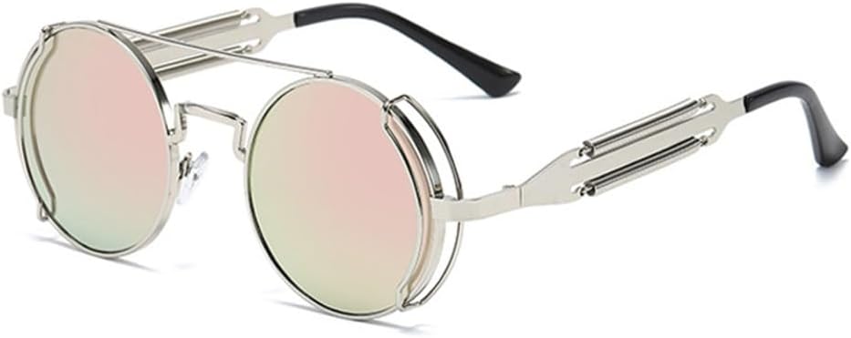 

Мужские солнцезащитные очки в стиле стимпанк с круглыми красными линзами, женские солнцезащитные очки в стиле панк с черными металлическими и готическими линзами, защита от ультрафиолета UV400 VFDHN, 6 Silver Mirror Pink