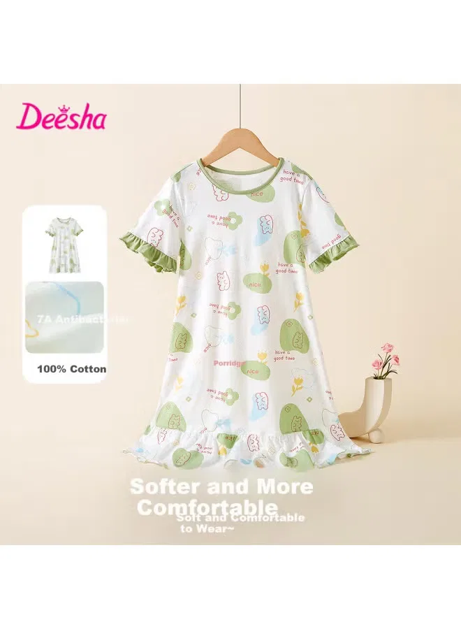Ночная сорочка хлопковая с цветочным принтом для девочки Deesha, белый