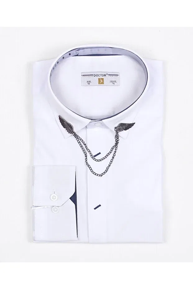 Детская рубашка с длинным рукавом хлопковая Chain collar shirt g-4030 Doctor Junior, White
