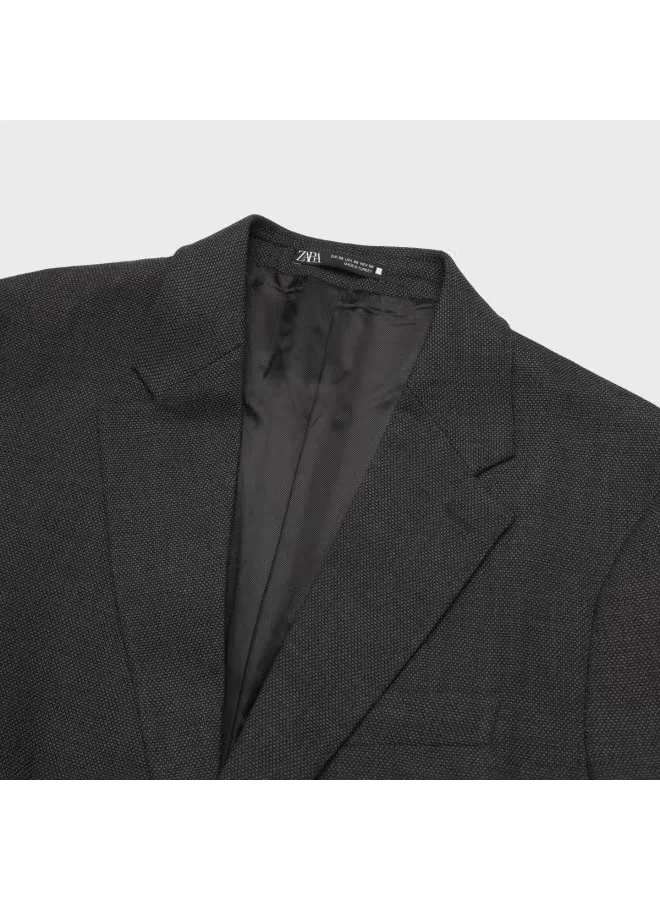 Пиджак деловой с текстурированной поверхностью и плечевыми накладками Zara, черно-серый — фото 4