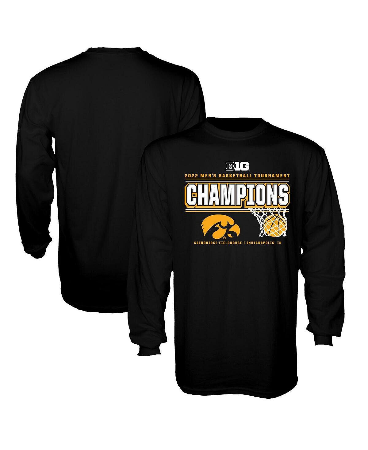 

Мужская черная футболка с длинным рукавом iowa hawkeyes 2022 big ten men's basketball conference tournament champions locker room Blue 84, черный