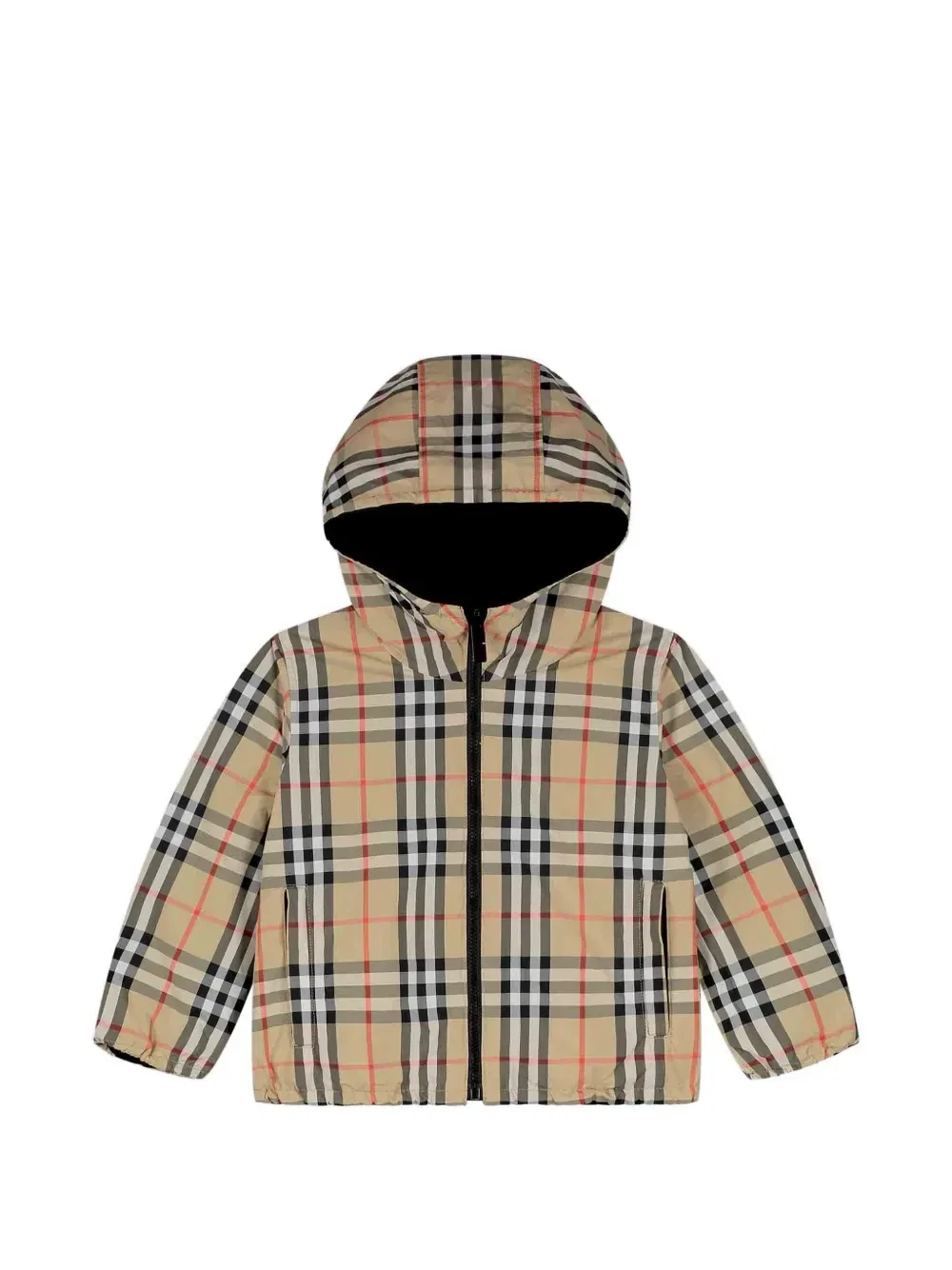 Двусторонняя куртка с капюшоном с винтажным принтом в клетку Burberry Kids, бежевый