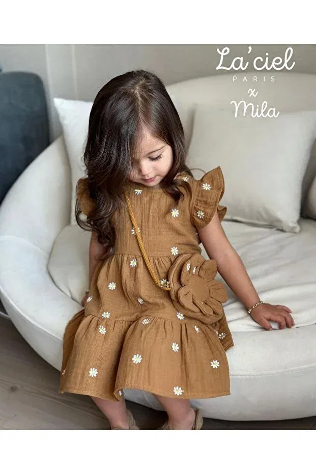 Детское платье для девочек с вышивкой Daisy embroidery Pink Hippo Kids, Tarçin — фото 3