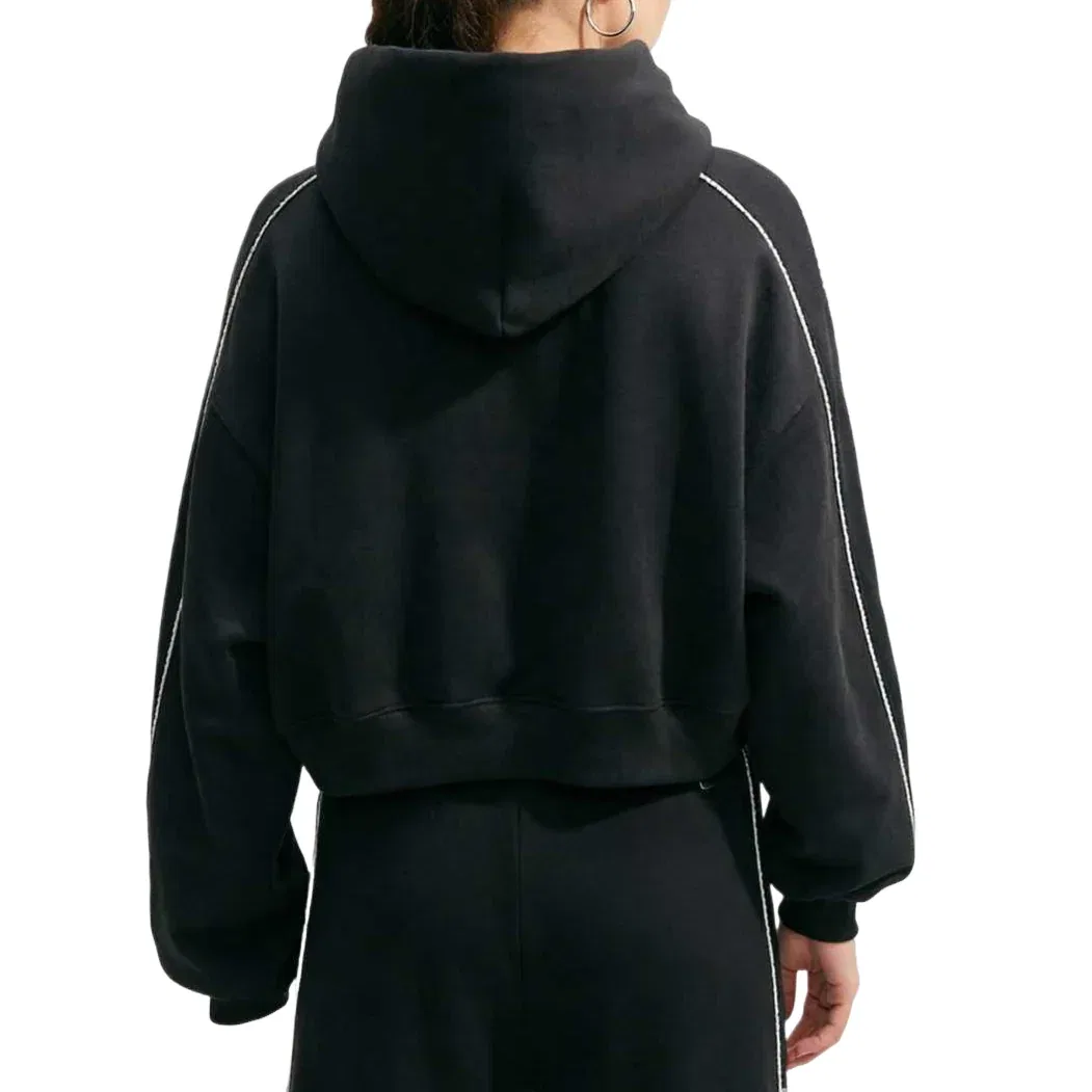 Женское худи Studio Fleece Medium Weight Graphic Pack Cropped Hoodie 'Total Black Sail' Nike, Total Black/Sail — фото 2