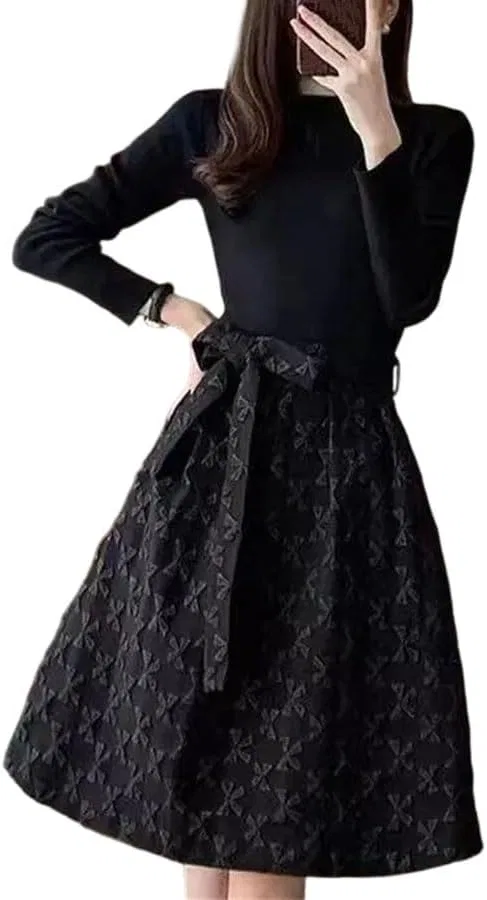 Женское длинное платье мини с бантом Korean Fashion, Black