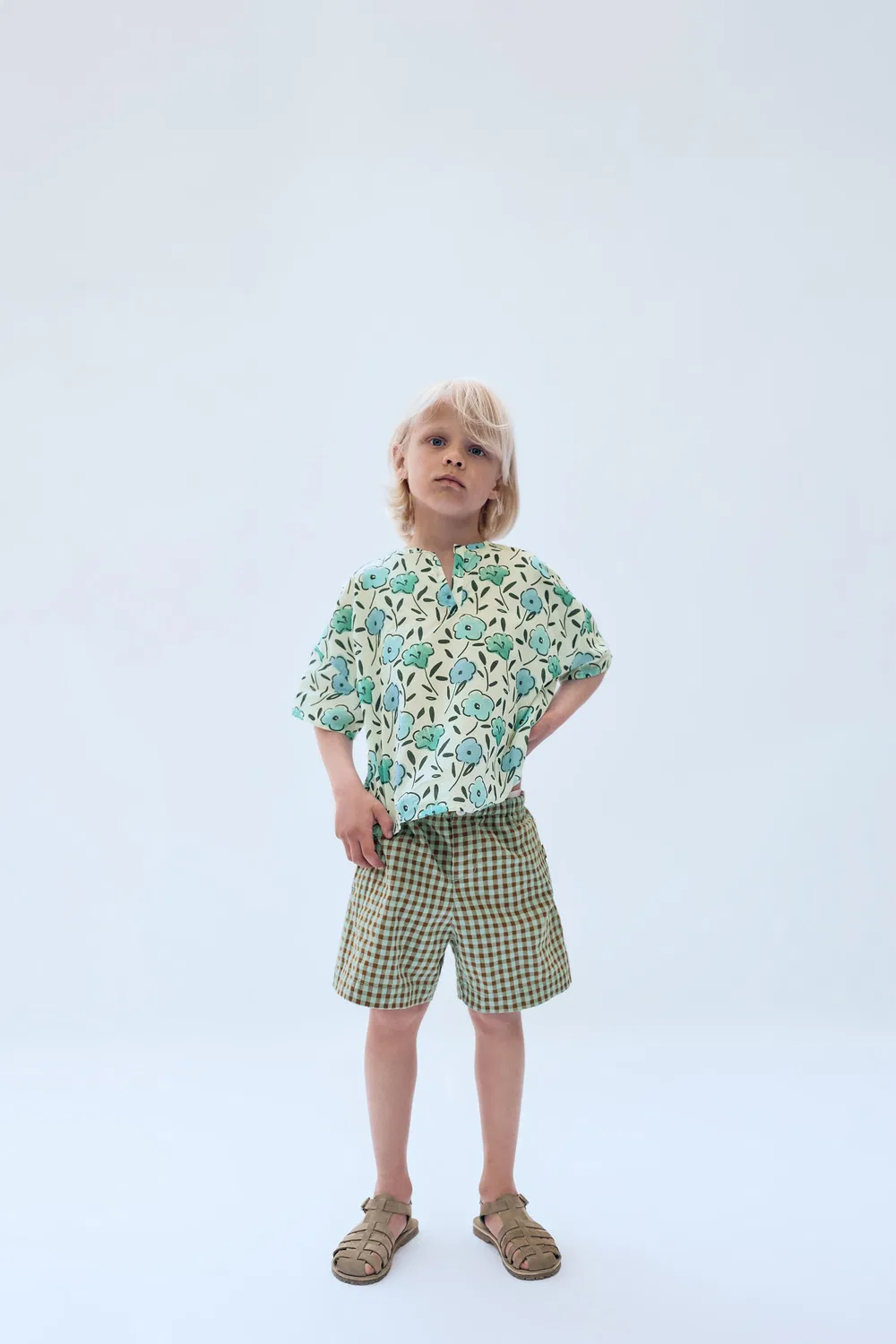Шорты-бермуды в клетку, размер 2-14 лет, лимитированная серия ZARA, Turquoise — фото 4