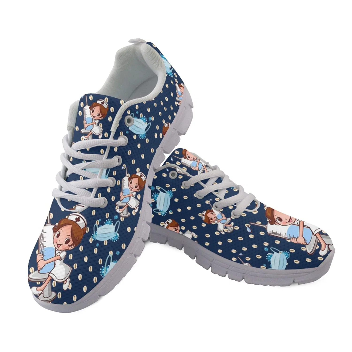 Детские кроссовки для девочек с принтом Cute Nurse Girl Navy Blue Kuiaobaty, Navy Blue — фото 3