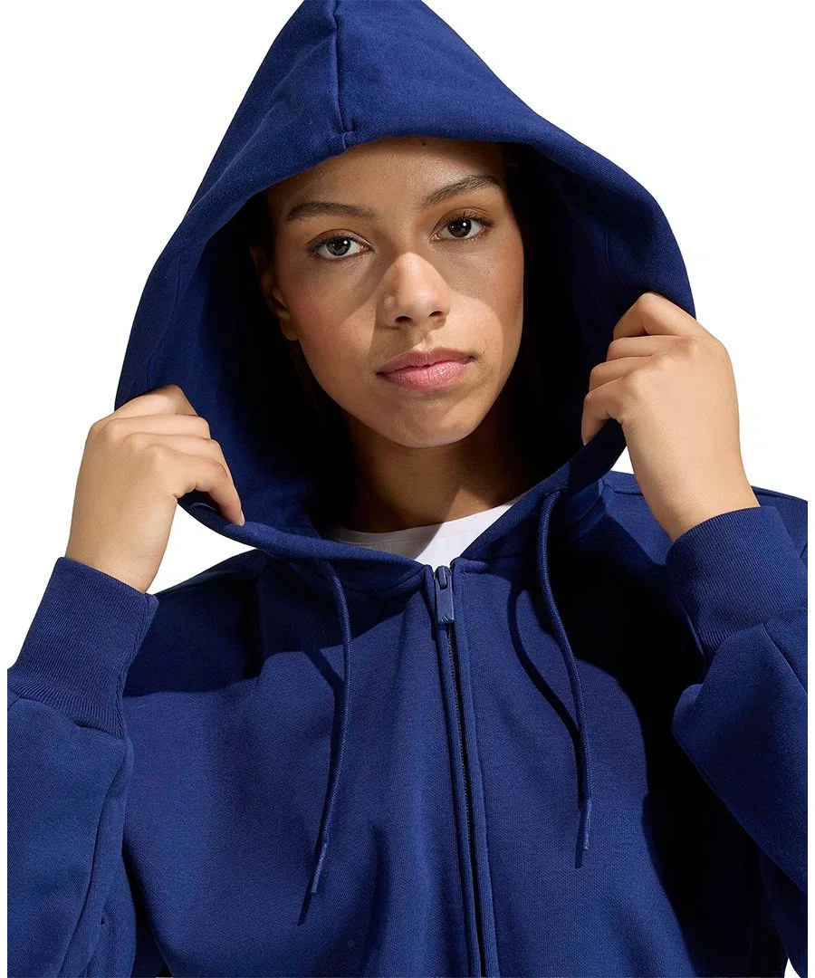 Женская куртка-худи на молнии с капюшоном из флиса Essentials Contemporary Full-Zip Hooded Jacket adidas, Dark Blue — фото 4