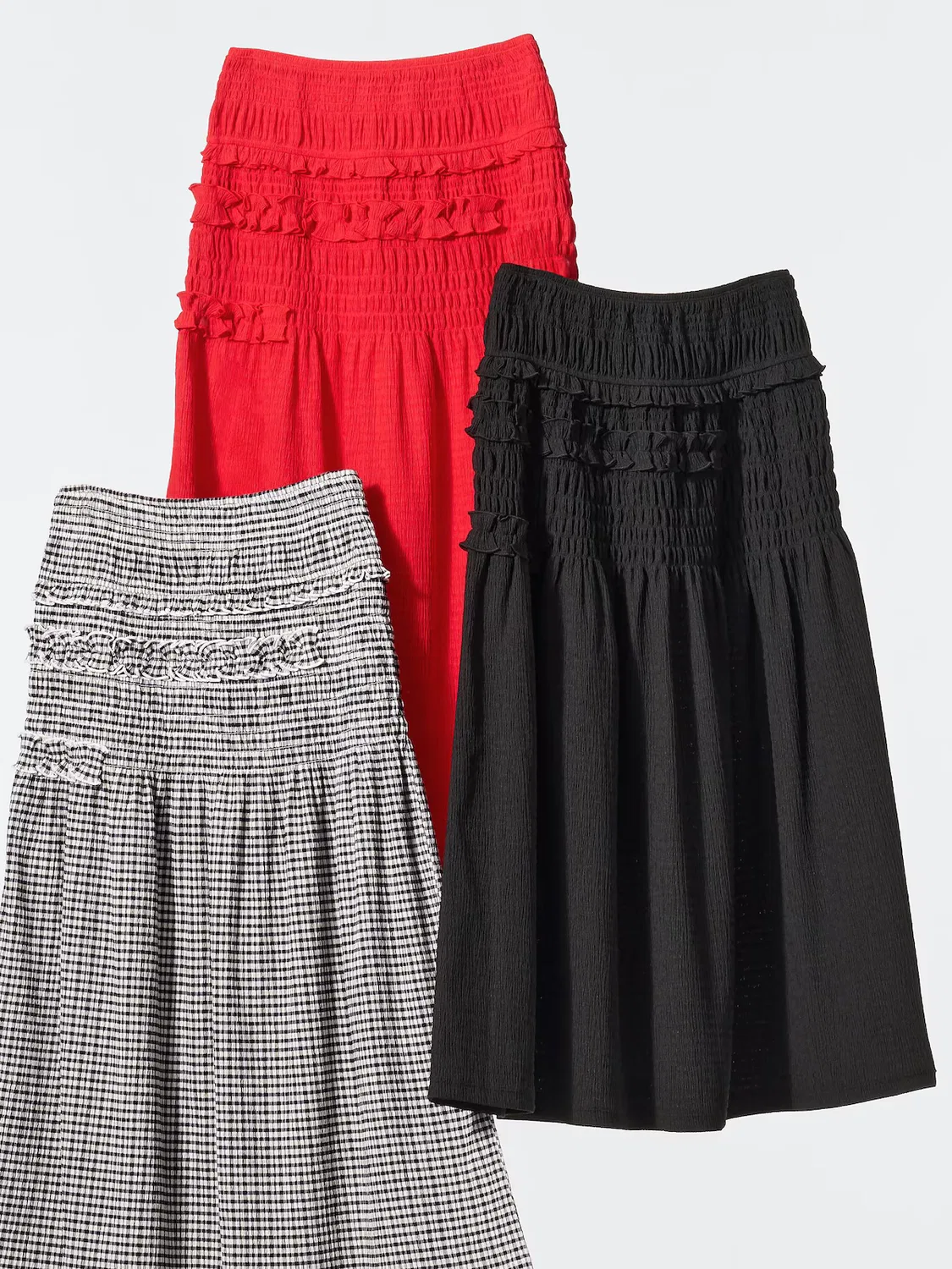 Юбка Uniqlo, со сборками, красный — фото 4