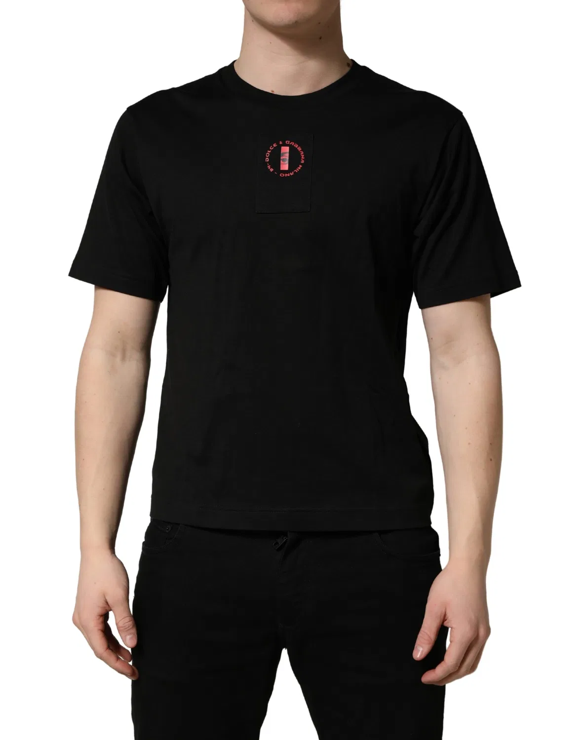 Мужская футболка с патчем-логотипом Black Cotton Jersey Logo Patch Crew Neck Dolce & Gabbana, Black — фото 4