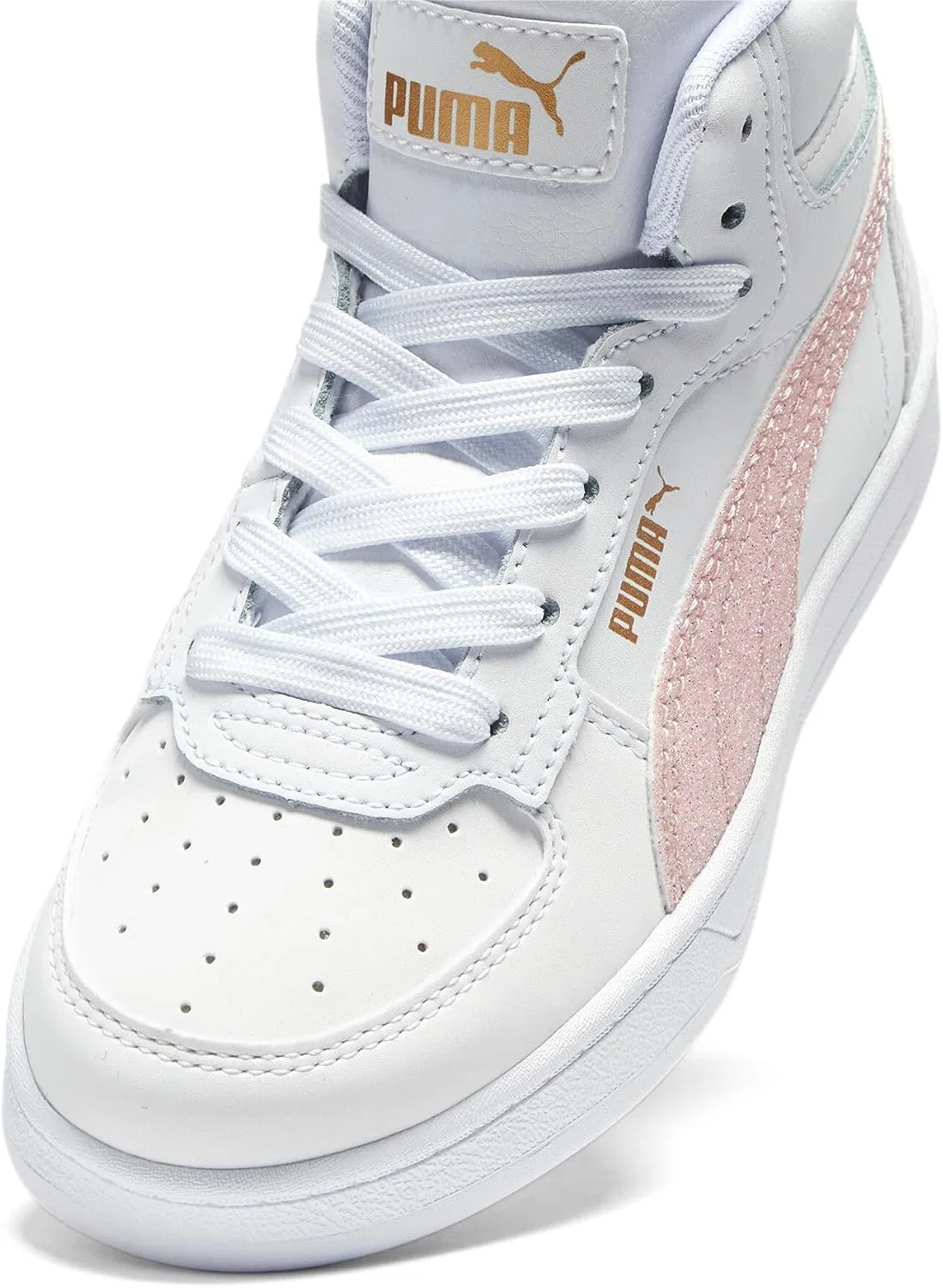 Детские кроссовки для мальчиков с шнуровкой Caven 2.0 PUMA, Puma White-Peach Smoothie-Gold — фото 2