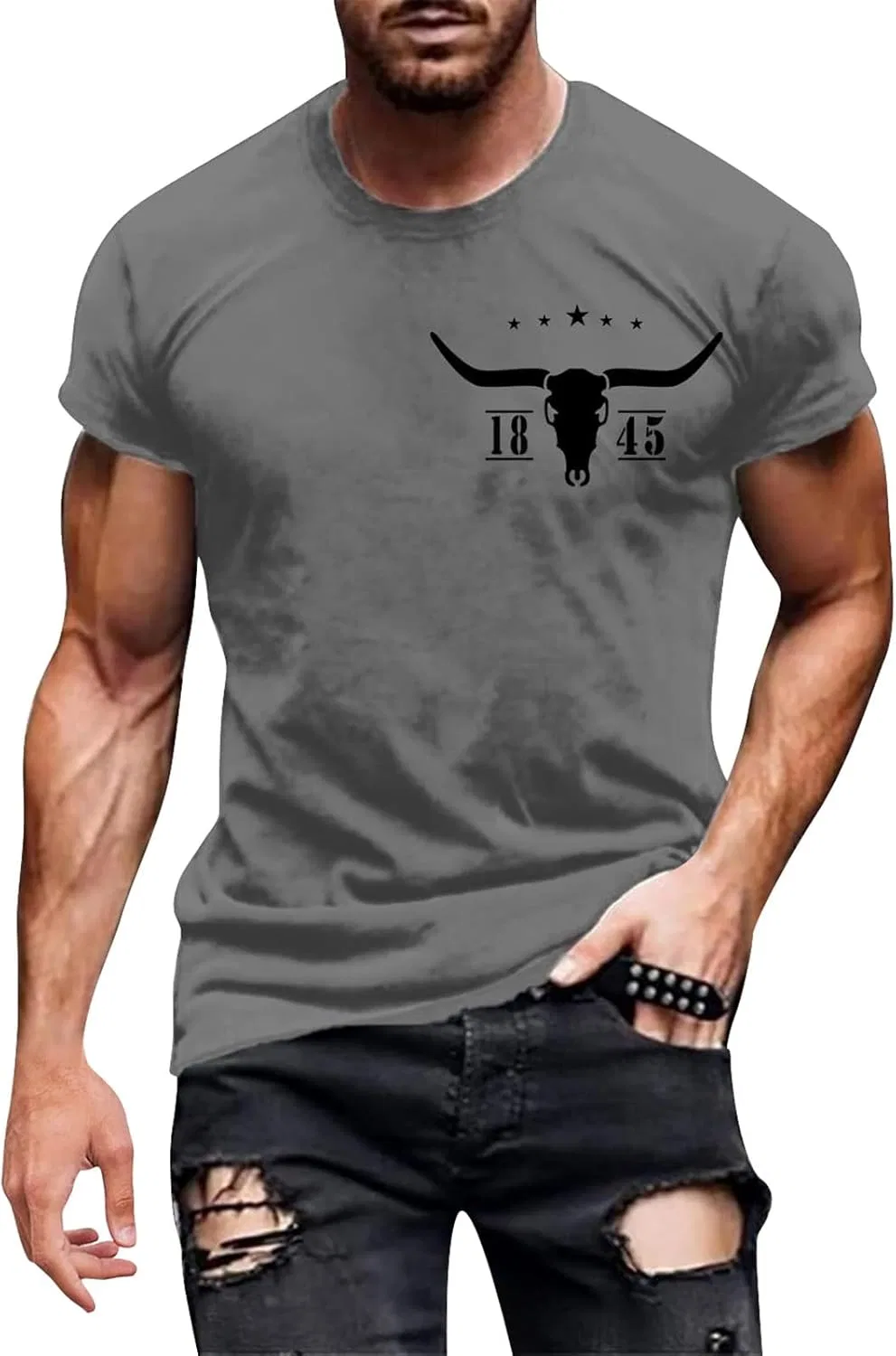 Мужская футболка с коротким рукавом ковбойская Casual, Grey