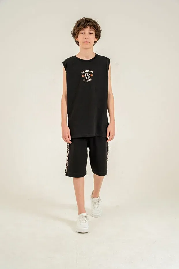 Детский комплект для мальчиков с принтом Champion allstar 1990 Mışıl Kids, Black