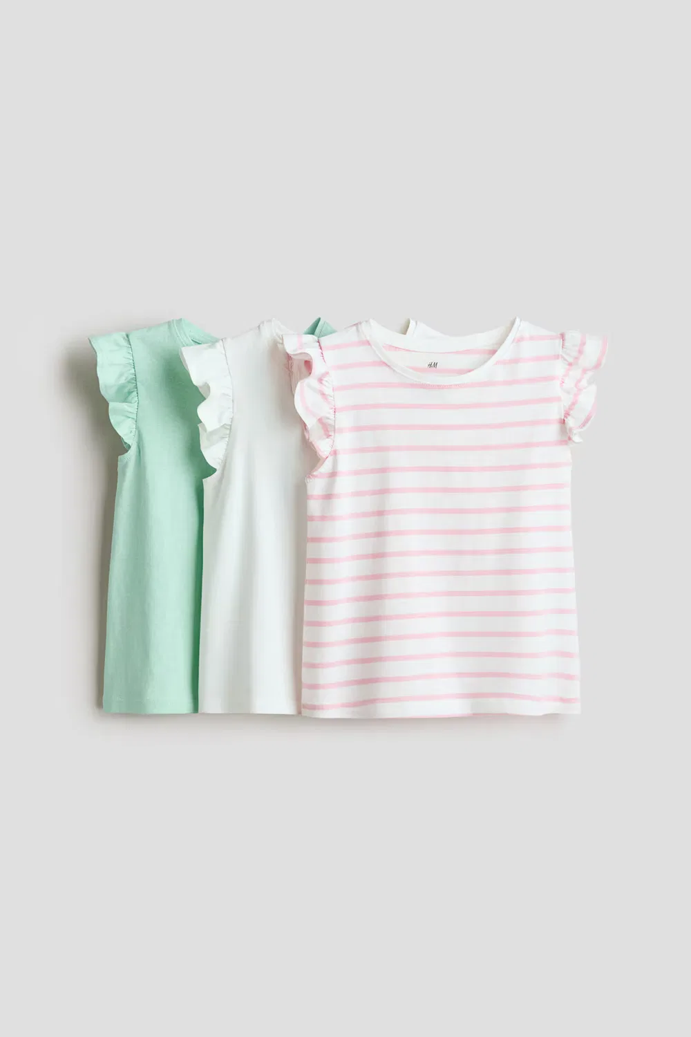 Комплект из 3 рубашек с рукавами-воланами H&M, Türkis/Gestreift
