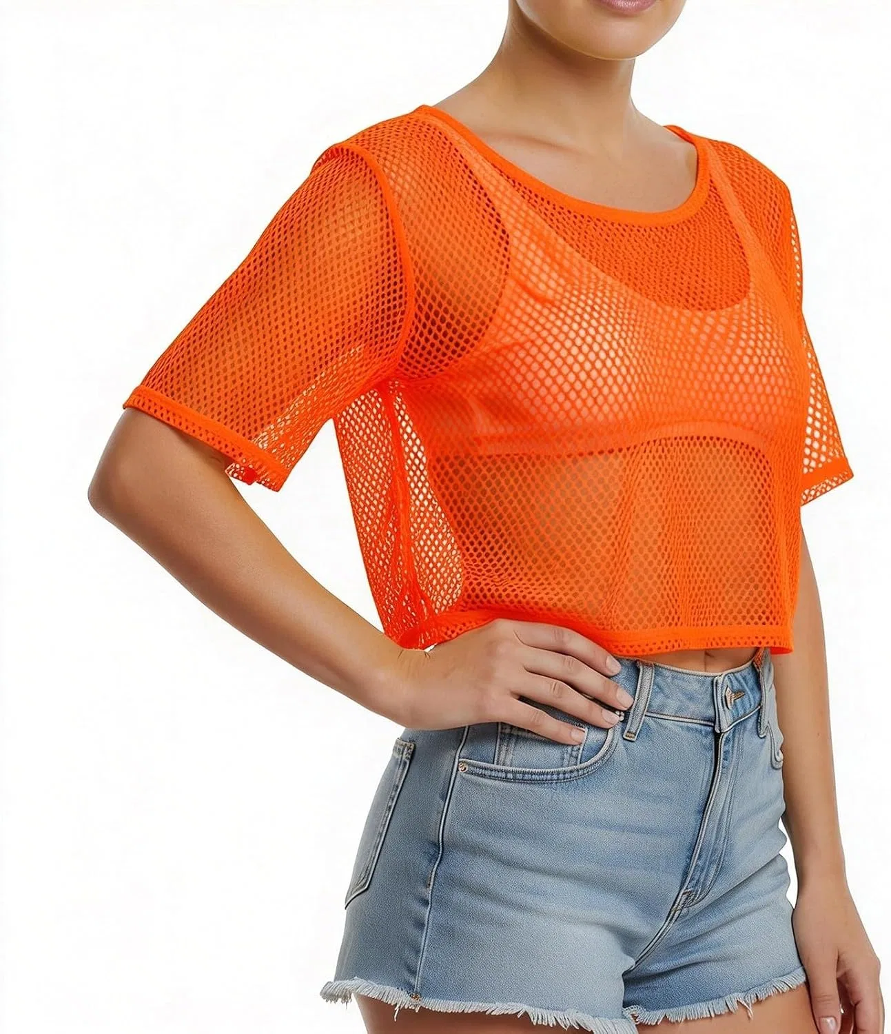 Женская сетчатая блуза-накидка Fishnet Top, Orange — фото 2