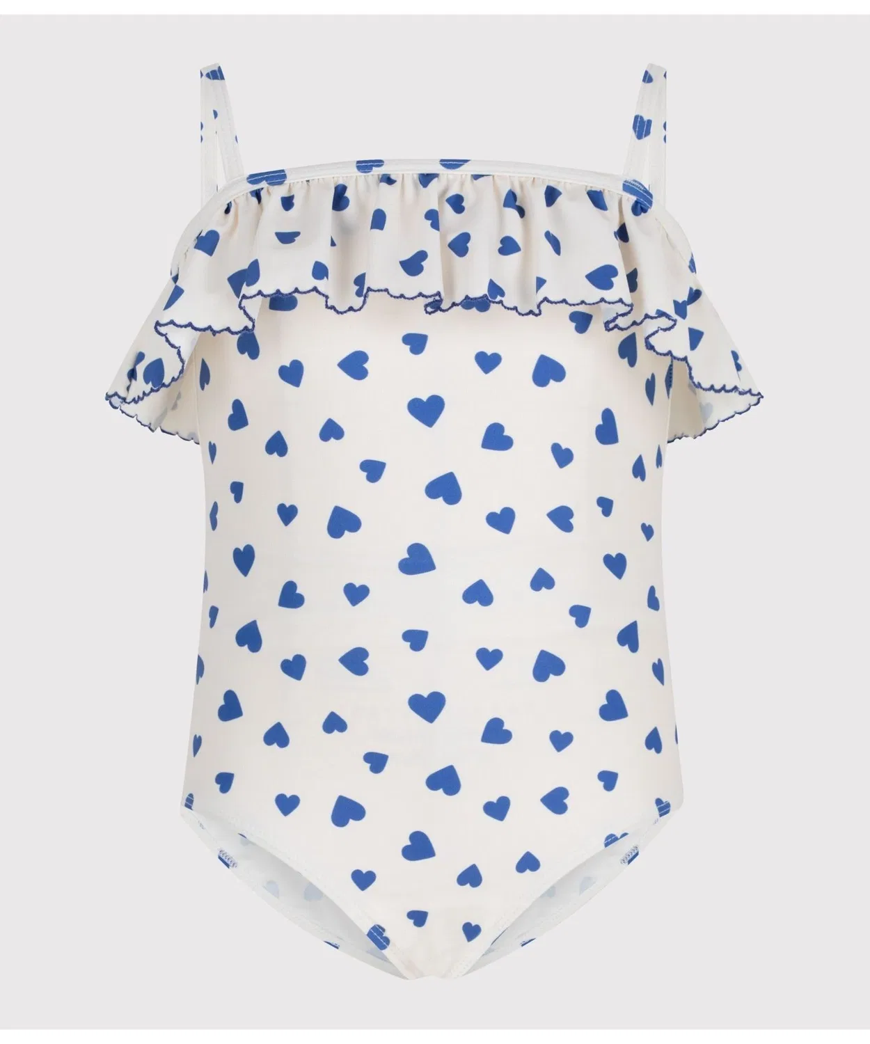 Детское платье для девочек с принтом с сердечками, с рюшами, модель Heart Print PETIT BATEAU, White Blue