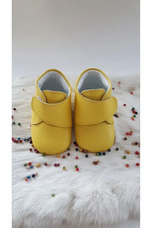 Детские пинетки из натуральной кожи с липучками Hodore, Yellow — фото 2