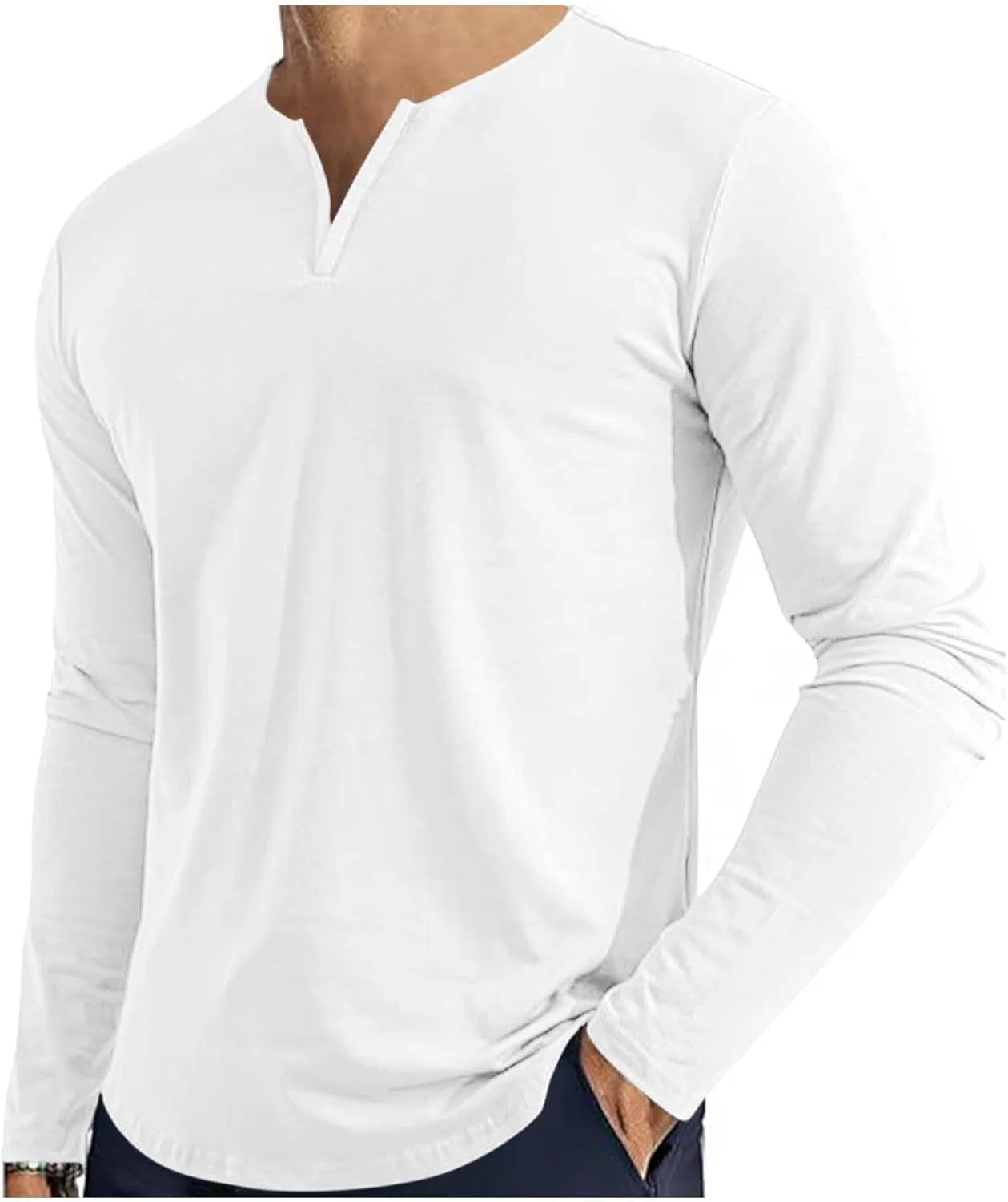 Мужская повседневная футболка с V-образным вырезом, Loose Fit, White