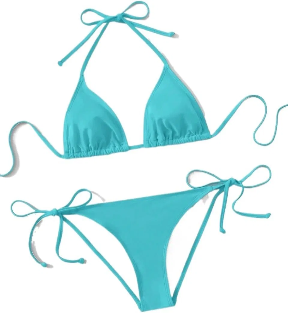 Женский бикини-комплект с завязками на спине, Mint Blue — фото 4