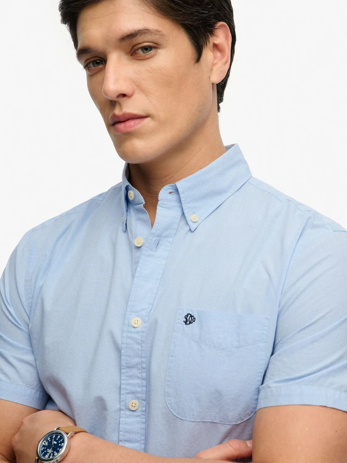 Рубашка с коротким рукавом Preppy Poplin Superdry, Синий Микро Гусиная Лапка — фото 4